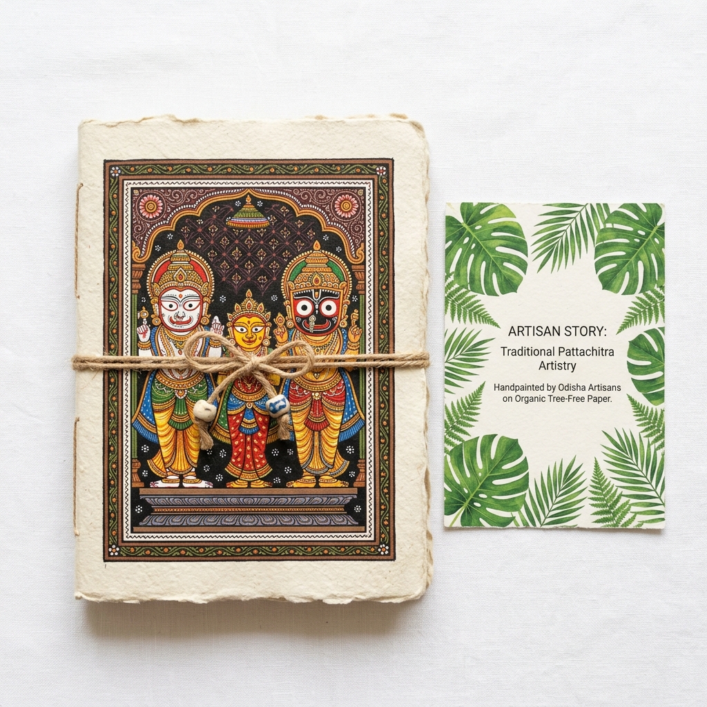 Diaries of India - Pattachitra painting on handmade paper with jute tie and artisan story card